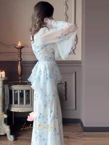 Vestido Largo Femenino Estilo Occidental 2026 para Primavera, Diseño Elegante con Encanto Único, Manga Larga, Entallado y Cómodo - Blanco - Ver 3