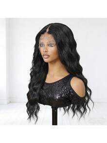 [Tóc giả xoăn sóng đen] Tóc giả sợi tổng hợp chịu nhiệt dài 28 inch, ren chữ T, tóc con, chất lượng cao, tự nhiên, mềm mại, thích hợp cho người mới bắt đầu sử dụng hàng ngày, kích thước 13*4*1. Tóc giả sóng lớn màu đen, thích hợp cho lễ hội âm nhạc, kiểu sóng thân, xoăn, lưới co giãn, ren hình chữ T, dài 28 inch, tóc xoăn sóng lớn màu đen. - màu đen - Xem 3