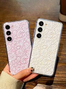 1pc Transparent White Lace Edged Reinforced Protective Phone Case, Compatible With Samsung Galaxy S26/S26 PLUS/S26 Ultra, S25/S25 PLUS/S25 Ultra, A17, A07, A16, A36, A26, A56, A50, A12, A32, A52, A72, A51, A21S, A13, A14, S24/S24 PLUS/S24 Ultra, S22, A52, A53, A54, A55, S23, 11/12 Pro/12/12X/13 Pro/14 Pro/15 Pro, Redmi 10/9/Note 9/12C/Note 11 Pro/Note 8 Pro - Multicolor - View 5
