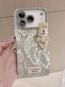 Cute 3D Rabbit Polka Dot Feather Yarn Pattern Phone Case Compatible With IPhone 17 ProMax 17Pro 17 16 15 14 13 12 11 Pro Max Cases Creative Shockproof Bumper Cover - Gold - View 4