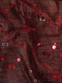 1条女士轻薄纯色双波点亮片头巾，适合所有季节，中东风情头巾，装饰围巾，沙滩披肩，日常使用 - 酒紅色 - 查看 4