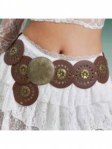 1 pièce Ceinture en PU de style rétro bohème, look de cowgirl occidentale américaine, convient pour toutes les saisons : automne, Halloween - Noir - Voir 31