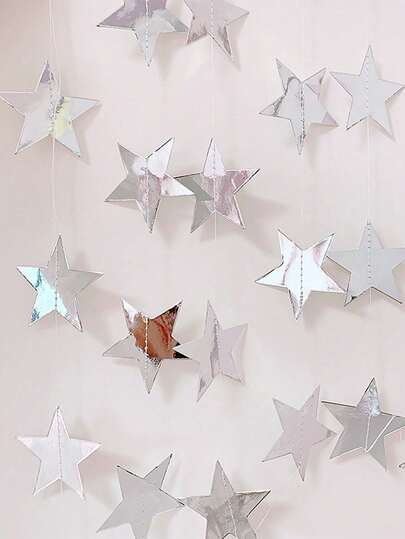 1 Set/2 Sets/4 Sets Of Sparkling Star Decorations For Birthday Parties, Blue, Silver, Gold, Rose Gold Flags, Can Be Used For Home Decoration, Outdoor Decoration, Stage Decoration, Star Pendants, Back To School Season, Valentine's Day, Ramadan, Ramadan Decoration, Eid Al Fitr And Other Occasions.