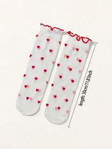1双女婴爱心图案中筒袜，爱心元素儿童袜，适合0-2岁宝宝 - 白色 - 查看 2