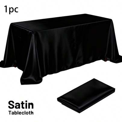 1pc Satin Tablecloth 220 X 140cm Rectangular Tablecloth Silk Smooth Fabric Party Tablecloth Suitable For Rectangular Party, Holiday Dinner, Wedding Banquet Decoration (Black)