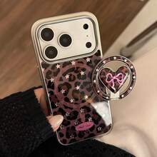 GUCADI 1件装银边磁吸支架,镀金粉色星形豹纹+粉色豹纹蝴蝶结,镀金心形磁吸支架,豹纹蝴蝶结兼容 17 Pro Max,13,镀金磁吸支架兼容 16,Sweet 15,兼容 17 Pro Max,15磁吸支架兼容 16,电镀14 - 彩色 - 查看 4