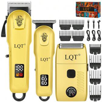  LQT 3st/2st multifunktionella hårklippare, professionella sladdlösa barberklippare för män, USB-laddning och LED-display, herrskäggtrimmerkit, precis T-formad hårtrimmer med kluvna toppar, elektrisk rakapparat med reselås, herrpresenter till jul, herrpresenter