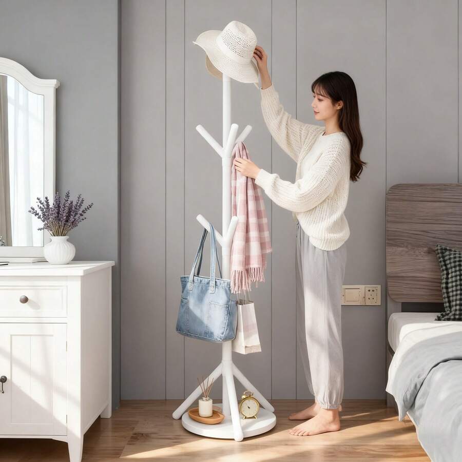 Luxury-Lite Hat Stand - A Minimalist And Modern Standalone Hat And Accessory Storage Rack With Multiple Hooks, Sturdy And Durable, And Space-Saving. Suitable For Use In Bedrooms, Living Rooms, And Wardrobe Organization. - White - View 1