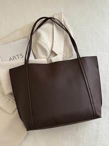 2pcs/Set Solid Color Small Shoulder Tote Bag & Clutch Wallet, PU Leather Material Suitable For Girls, Women Shopping, Work Commute And Daily Use - Coffee Brown - View 9