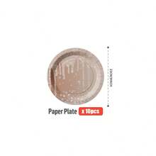 1 Set Brown Diamond Teardrop Disposable Plates, Napkins, Cups, Suitable For 25 Guests, Disposable Paper Plates Party Supplies For Birthday, Wedding, Theme Party, Family Picnic - Multicolor - View 9