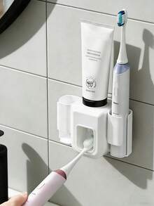 1pc Toothpaste Squeezer Tool - Holds 2 Toothbrushes & 1 Toothpaste, Automatic Toothpaste Dispenser, Toothbrush Holder, DIY Self-Adhesive, Glue Included - Multicolor - View 14