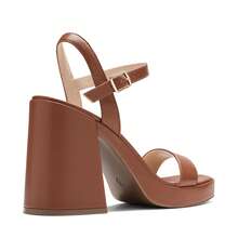 Women Chunky Heel Platform Heeled Sandals Fashionable Square Open Toe Ankle Strap Buckle Decor Heeled Sandals Wedding Party Evening Prom Dance Dress Pump Sandals Shoes - 棕色 - 查看 5