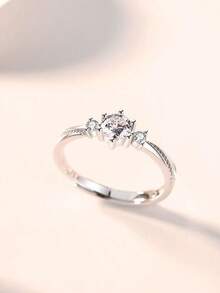 2pcs Cubic Zirconia Inlaid Rings, Minimalist Couple Rings, Adjustable Hypoallergenic Jewelry, Women's Jewelry Accessories, Suitable For Proposal, Mother's Day, Christmas, Valentine's Day Gifts, Everyday Wear, Best Gift Choice - Couple Rings - View 5