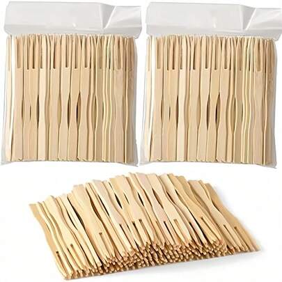 10pcs Apricot Colored Bamboo Fruit Picks, Mini Appetizer Fruit Dessert Toothpicks, Suitable For Outdoor Picnic, Party, Birthday Celebration