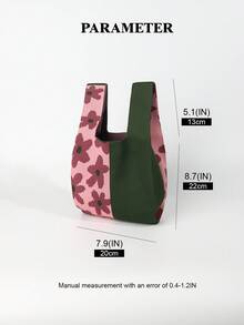 1个纯色镂空针织轻便可折叠休闲手提包腕包，适合女性/女孩日常、度假、上学、通勤，四季皆宜。 - 彩色 - 查看 3