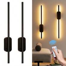 Set Of Two Battery-Powered Wall Lights, Adjustable Brightness With Remote, Rechargeable LED Wireless Fixtures For Bedroom, Living Room, Or Hallway, Black (2-Pack) - 彩色 - 查看 12