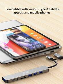 Adaptador de hub USB 3.0 de 8 en 1, interfaz multifuncional, compatible con teléfonos tipo C y tabletas iPad OTG, con conector de 3.5 mm para auriculares, unidad flash USB, disco duro, lector de tarjetas SD - Gris - Ver 10