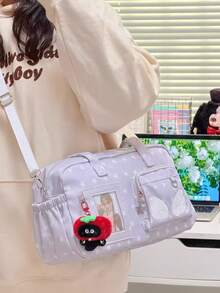 1个日系动漫星星印花单肩包，Y2K轻便手提包，天使翅膀设计，透明心形隔层可展示手办，高品质尼龙材质，拉链封口，可定制痛包，适合日常通勤、购物、上学、聚会、漫展，以及搭配JK制服和洛丽塔连衣裙。 - 彩色 - 查看 11
