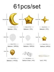61pcs/Set Moon, Star, Cloud Balloon Garland Party Decoration Background Wall Decor - Multicolor - View 3
