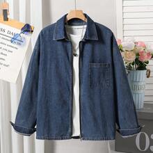 Teen Girl Casual Minimalist Fashion Double Zipper Loose Snowflake Washed Denim Top, Suitable For Spring, Summer, Autumn And Winter - Dark Wash - View 2