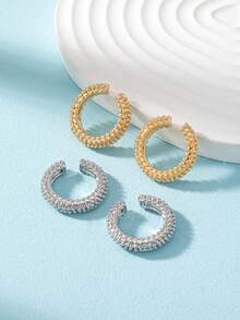 4件套简约厚金属层叠耳夹耳环套装（女士款） - 彩色 - 查看 4