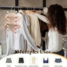 Ganchos para Pantalones que Ahorra Espacio, Paquete de 2 Perchas Metálicas Plegables de 6 Capas para Pantalones, con Clip Antideslizante Ajustable, Adecuado para Vaqueros, Faldas y Pantalones Cortos(2 piezas) - Multicolor - Ver 6