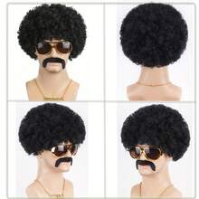 Hippie Explosive Head Wig And Glasses Peace Necklace Set Halloween Hippie Theme Party - Multicolor - View 3