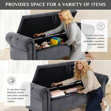 Ottoman Storage Bench,Sofa Bench,Foot Rest Stool,Velvet End Of Bed Bench,Storage Box With Lid, Entryway Bench,168 KG Load Capacity - Dark Grey - View 4