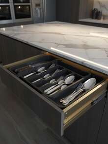 Organizador expandible para cajón de cubiertos, caja de almacenamiento y clasificación de cubiertos, bandeja para utensilios de cocina para cajón, divisor a prueba de polvo para cubiertos, caja de almacenamiento multifuncional para cuchillos, tenedores y cucharas - Multicolor - Ver 9