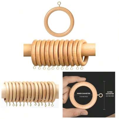 Anillos para cortinas de 2.5 pulgadas, anillos de madera hechos a mano para barras de cortinas, anillos de barra de cortina de madera artesanal de varios tamaños 12, madera natural