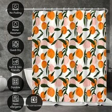 Rideau de douche à motif pêche, rideau de douche imprimé pêche coloré, convient pour la décoration de salle de bain, la décoration générale de la pièce, l'ensemble de décoration de la maison, les accessoires de salle de bain, le rideau de baignoire - Orange - Voir 3
