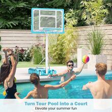 COSTWAY Pool Basketball Hoop, Poolside Basketball Goal With 32" Shatterproof Backboard, 3.1-4.1 FT Adjustable Height, Fillable Base And Wheels, Portable Basketball Hoop For Indoor Outdoor, White - White - View 4