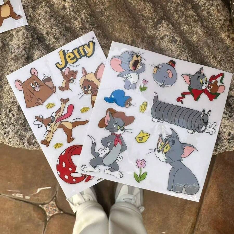 1张/2张可爱猫鼠卡通贴纸,可用于水瓶、笔记本装饰 - 彩色 - 查看 1