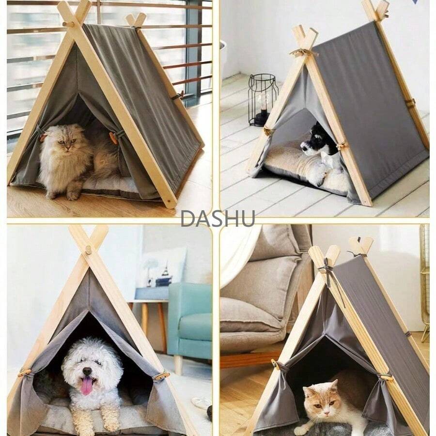 2 en 1 Tienda de Campaña Teepee para Mascotas Gatos Perros, Casa de Perro Chico,Casa para Gato, Nido de Gato Cálido para Invierno, Cueva - por defecto - Ver 1