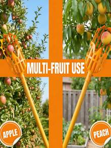 1个塑料高空采摘工具，配有轻质塑料制成的笼状网袋。用于从高处/树枝上采摘水果/户外采摘水果。操作轻松省力，易于瞄准。是一款户外园艺采摘工具。 - 黃色 - 查看 3