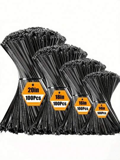 100 Pieces Of Black Zipper Ties, Available In Various Sizes. Suitable For Ultra-High Strength With A 50-Pound Pulling Force, UV-Resistant, Suitable For Both Indoor And Outdoor Use (For Home Offices, Gardens, Workspaces, Cable Ties) (4, 6, 8, 10, 12 Inches). Self-Locking Type, Tools For Men, Tools Of Work, Men's Gifts.