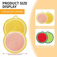 2pcs/Set Round 11.81inch(30cm) Cute Fruit Shaped Heat Insulation Placemats, Thick Woven Rope Braided Insulation Mats, Suitable For Plates, Pots, Potted Plants