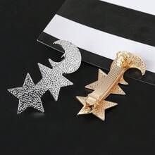1pc Elegant European & American Linen Texture Two Star Moon Hair Clip, Alloy Hair Accessory