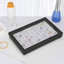 100 Slots Earring Holder Display, Velvet Earring Storage Organizer Box Tray With Clear Lid For Women And Selling Show (Black) - Black+White - View 2