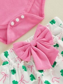 My First St Patricks Day Outfit Baby Girl Romper Shamrock Ruffle Shorts Blommers Socks Set St Patricks Dress Clothes - Hồng - Xem 8