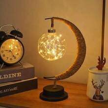 1pc LED Moon Lamp - Black Iron Decorative Table Lamp, Battery Powered Portable Night Light, Suitable For Bar/Bedroom/Living Room