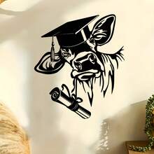 1pc Imaginative Graduation Bull Metal Wall Art | Suitable For Home Walls And Garden Fences, Weather-Resistant Iron Sculpture, Great For Graduation Season, Back To School, Farmhouse Decor Enthusiasts - Black - View 1