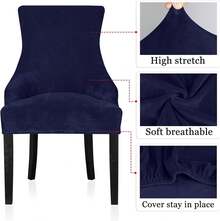 Funda elástica para silla de respaldo alto - Funda reutilizable para silla lateral, protector de silla de acento para comedor, banquete, decoración del hogar (Plata, 2 piezas) - 02 Terciopelo Azul Marino - Ver 4