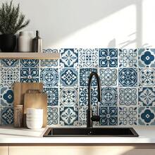 30 Pack Blue And White Peel And Stick Backsplash, 4x4 Inch Mediterranean Tile Stickers, Waterproof Vinyl Wall Decals For Kitchen & Bathroom - Multicolor - View 2