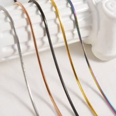 5pcs/Pack Elegant Luxury Fashion Multi-Length Lobster Clasp 1.5mm Flat Snake Chain Necklace, 304 Stainless Steel High Quality Vacuum Plating, DIY Jewelry Supplies, Suitable For Pendant Accessories, Jewelry Making, Valentine's Day, Mixed Colors & Sizes
