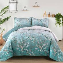 3 Pieces Queen King Size Gradient Aqua Flower Pattern Bedspread Coverlet For All Season,Soft Lightweight Microfiber Bedding Set,Wedding Items,Valentines Day Home Bed Room Decor,Easter Gifts,Mothers Day Gift,All Season - 阿誇 - 查看 9
