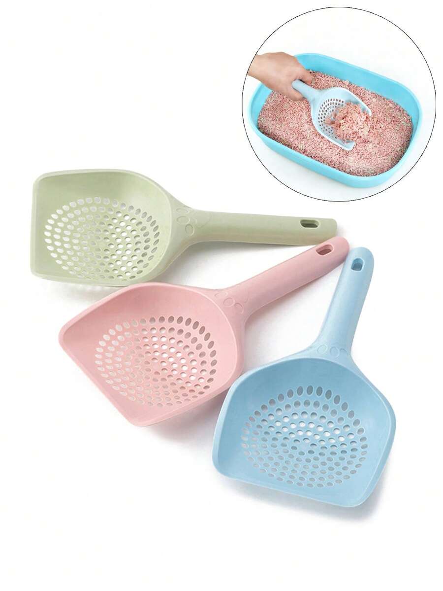 3个装塑料圆孔猫砂铲，宠物粪便铲，猫咪清洁用品，宠物厕所配件