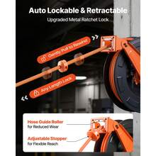 Bobina de manguera de aire retráctil, 3/8 pulgadas x 50 FT manguera de aire de goma Max 300PSI, Bobina de mangueras de compresor de aire de rebobinado automático con plomo de 5 pies, montaje en techo / pared doble brazo de acero pesado - 3/8 pulgadas x 50 pies - Ver 3