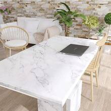 1pc White Glossy Faux Marble Peel And Stick Wallpaper, Waterproof Heat Resistant Non-Stick Kitchen Cabinet Drawer Renovation Wallpaper - White - View 4