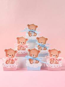 12 pièces Boîtes cadeaux en forme d'ours en peluche, boîtes d'emballage en papier avec motif d'ours mignon pour bonbons et chocolats, convient pour les cadeaux de baby shower, boîtes cadeaux pour fête d'anniversaire sur le thème de l'ours, cadeaux de mariage, décoration de fête de révélation de genre, décoration de fête d'ours en peluche, décoration de table, fournitures pour fête d'anniversaire d'ours, remise des diplômes, rentrée scolaire et autres occasions. - ours - Voir 3